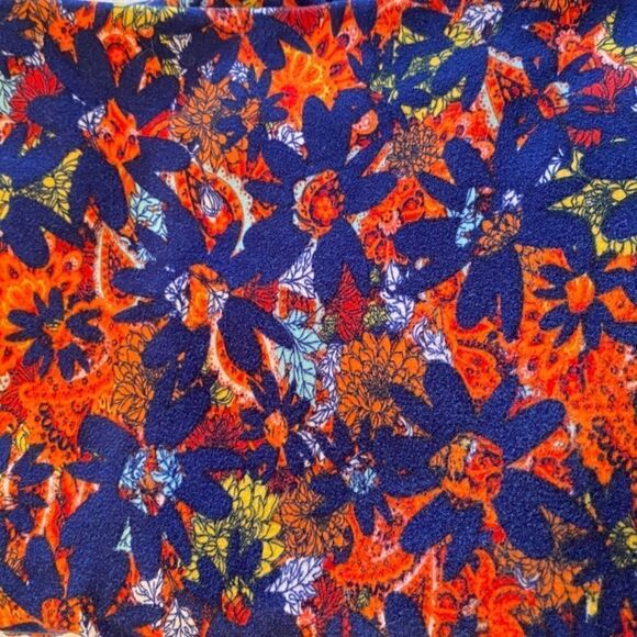 1234LuLaRoe Leggings Size OS Blue Orange Japanese Flower Print New - Picture 2 of 5